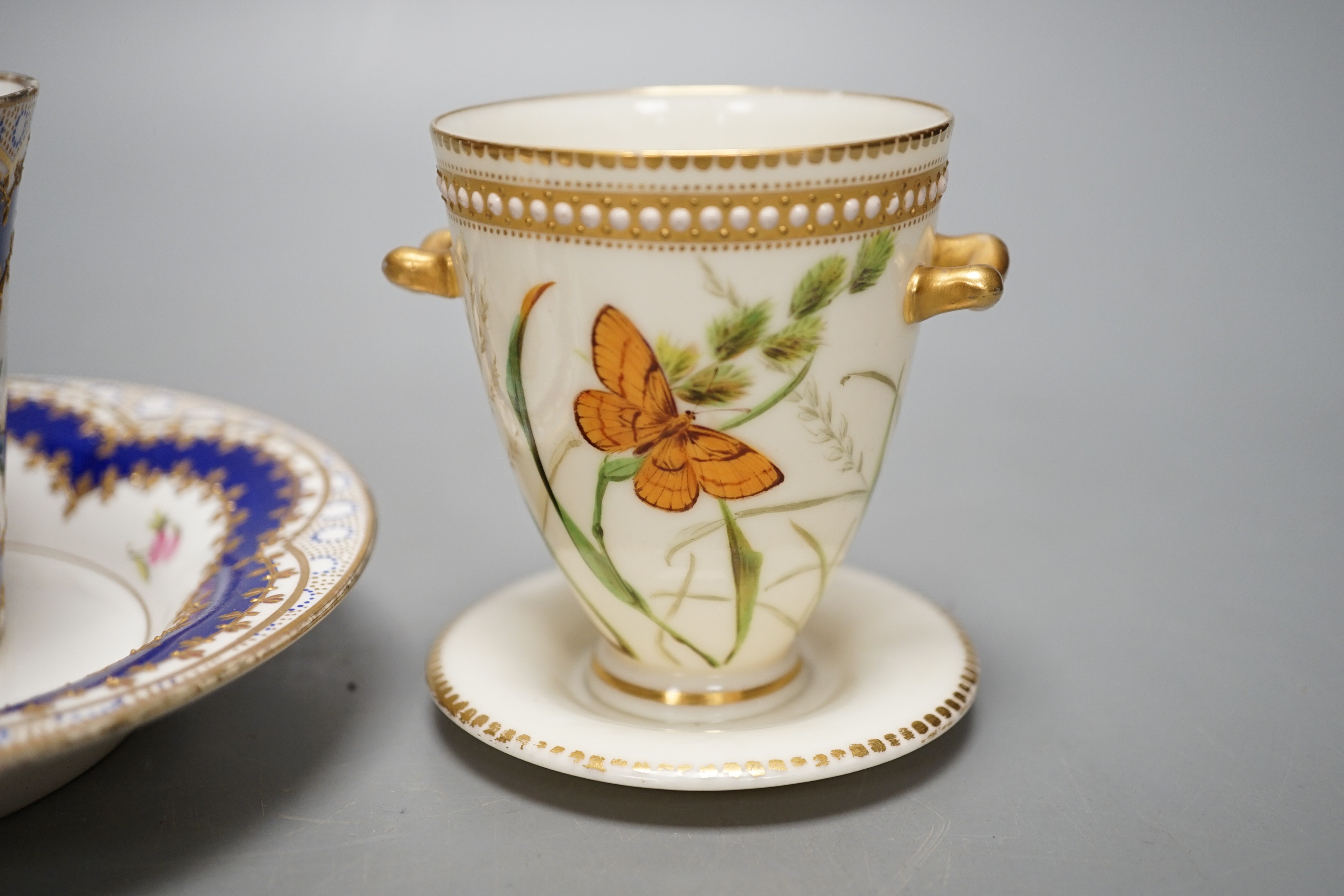 A late 19th century Royal Worcester cup and a Sevres style cup and saucer, diameter 16cm